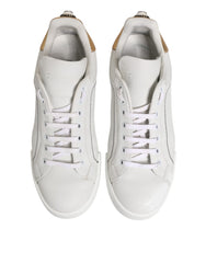 White Gold Leather Low Top Sneakers Shoes
