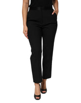 Black Wool High Waist Tapered Trouser Pants