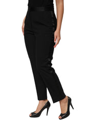 Black Wool High Waist Tapered Trouser Pants