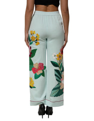 Green Floral Garterized Straight Pajama Pants