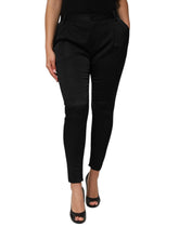 Black Acetate High Waist Tapered Trouser Pants