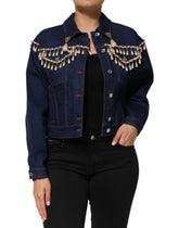 Blue Cotton Denim Crystal Embellished Jacket