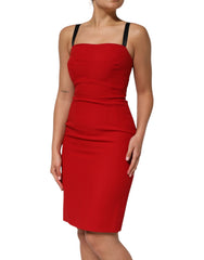 Red Stretch Bodycon Sheath Knee Length Dress