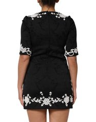 Black Lace Trim Short Sleeves A-line Dress