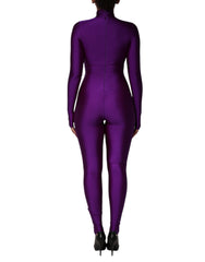 Purple Nylon Turtleneck Bodycon Jumpsuit Dress