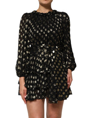 Black Gold Polka Dot Silk Brocade Mini Dress