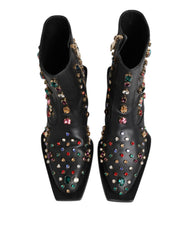 Black Crystal Cowboy Leather Men Boots Shoes