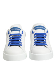White Blue Leather Low Top Sneakers Shoes