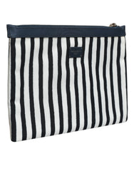 Black White Striped Logo Plaque Clutch Borse Pouch Bag