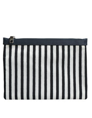 Black White Striped Logo Plaque Clutch Borse Pouch Bag