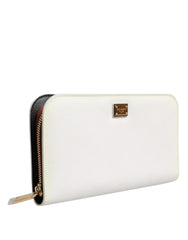 White Leather Logo Plaque Zip Around Continental Wallet