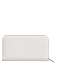 White Leather Logo Plaque Zip Around Continental Wallet