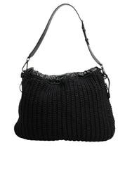 Black Cashmere Knitted Leather Shoulder Women Borse Bag