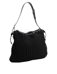 Black Cashmere Knitted Leather Shoulder Women Borse Bag