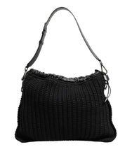 Black Cashmere Knitted Leather Shoulder Women Borse Bag