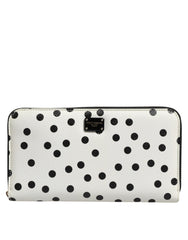 White Black Dotted Leather Zip Around Continental Wallet
