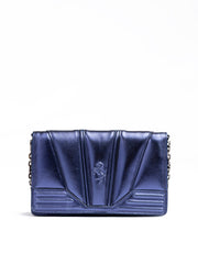 Metal blue GT patent leather bag with chain