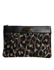 Multicolor Leopard Print Jacquard Logo Plaque Pouch Bag
