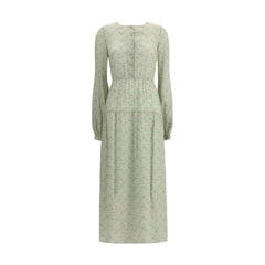 Silk long dress with foliage print