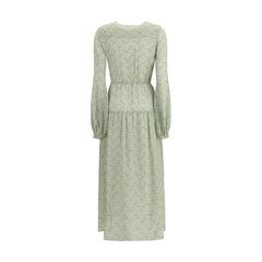 Silk long dress with foliage print