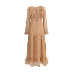 Silk long dress with rouches