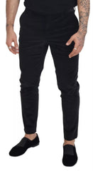 Black Stretch Cotton Slim Trousers Chino Pants