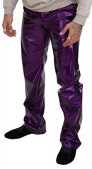 Purple Metallic Nylon Straight Trouser Pants