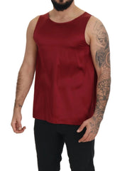 Red Round Neck Sleeveless Silk T-Shirt