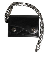 Black Cavallo Leather Wallet Chain Snap Bifold Card Holder