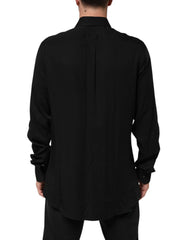Black Viscose Long Sleeve Formal Dress Shirt