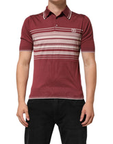 Cotton Burgundy Striped DG Logo Polo T-shirt
