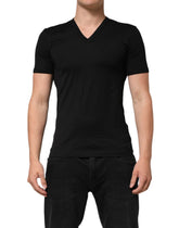 Black Cotton Plain V-Neck Men's Shirt T-Shirt