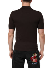 Brown Wool Logo Embroidered Men Polo T-shirt
