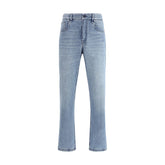 Blue Cotton Straight-Leg Jeans