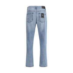 Blue Cotton Straight-Leg Jeans