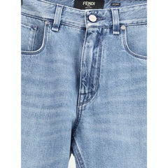 Blue Cotton Straight-Leg Jeans