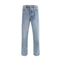 Blue Cotton Straight-Leg Jeans