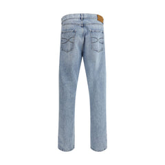 Blue Cotton Straight-Leg Jeans