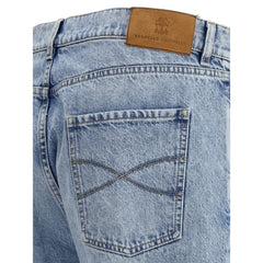 Blue Cotton Straight-Leg Jeans