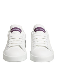 White Purple Leather Low Top Sneakers Shoes