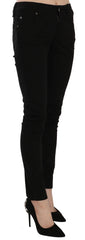 Black Mid Waist Slim Fit Skinny Denim Casual Pants Jeans