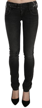 Black Washed Low Waist Slim Fit Skinny Denim Pants Jeans
