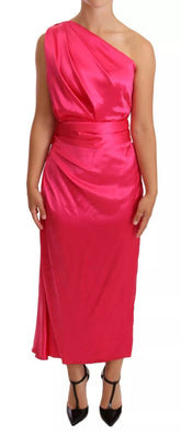 Pink Sheath Silk Bow Open Shoulder Dress