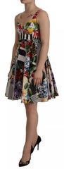 Multicolor Poplin Floral Mini Flared Dress