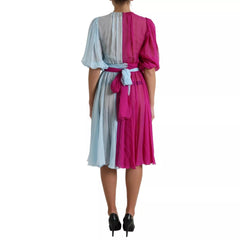 Light Blue Silk Two Tone Midi Dress