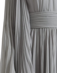 Light Gray Polyester Pleated Long Maxi Dress