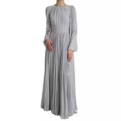 Light Gray Polyester Pleated Long Maxi Dress