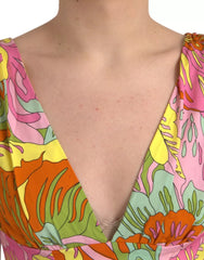 Multicolor Floral Silk Flared Mini Dress