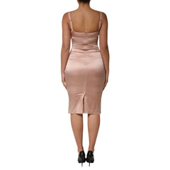 Blush Pink Silk Satin Bustier Midi Bodycon Dress