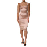 Blush Pink Silk Satin Bustier Midi Bodycon Dress